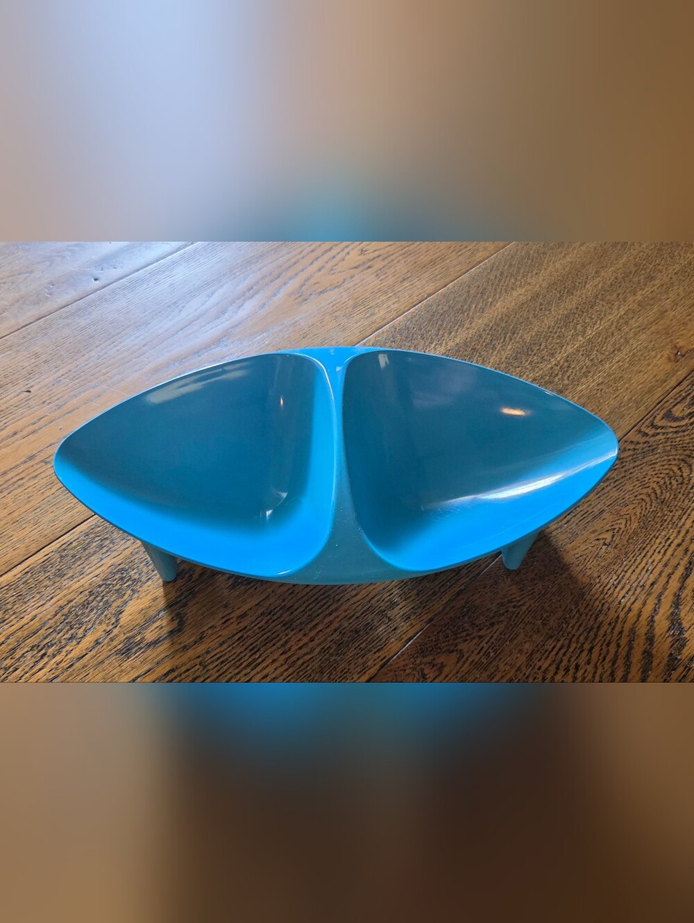Pets - Divided Feeding Bowl (12"L x 7"W x 2.25"H) - Melmac - Blue
